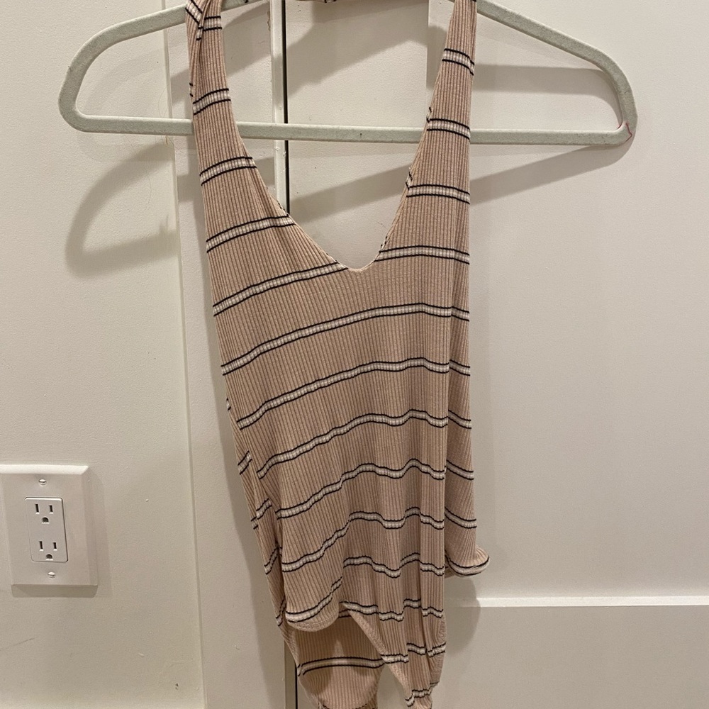 Halter top bodysuit— neutral stripes!